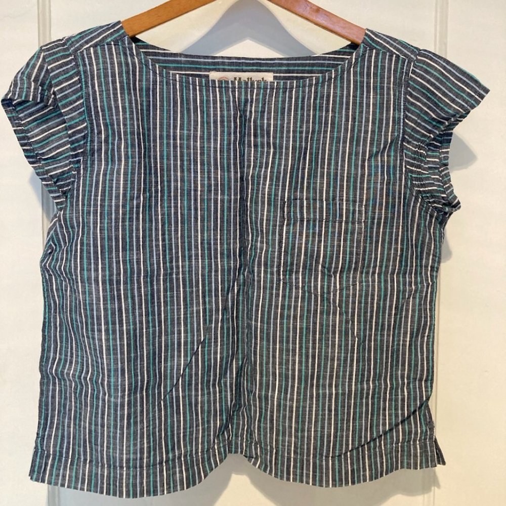 Mollusk Benetau Cap Sleeve Tee, Blue/Green Inlet Stripe